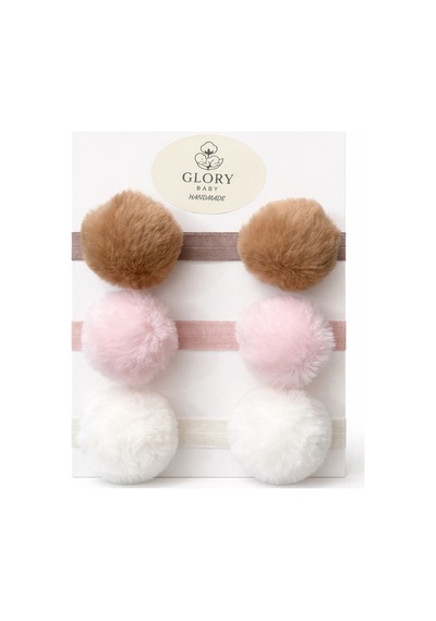 Kız Çocuk Bebek Ponponlu Bandana 3'lü Set Kahverengi-pembe-ekru Kahverengi-pembe-ekru
