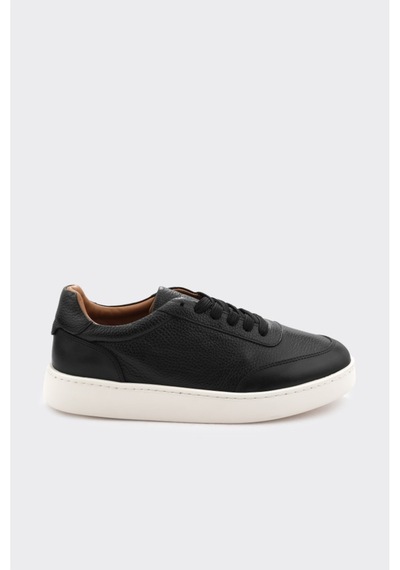 Derinet Hakiki Deri Bağcıklı Erkek Sneaker Siyah Siyah