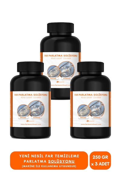 Yeni Nesil Premium I Buharlı Araba Far Temizleme Ve Parlatma Solüsyonu I Kloroform Uyumlu 3 X 250 Gr