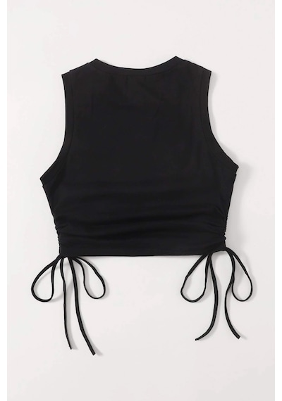 Merry See Yanları Büzgülü Kolsuz Bluz Crop Top Atlet Siyah