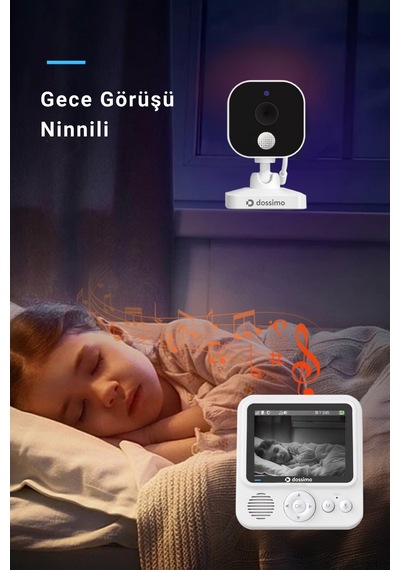 Dossimo Akıllı Bebek Kamerası Hd 360 Dönebilen Ninni, Hareket Algılama, Gece Görüş, Telsiz Modu Ds-01 Beyaz
