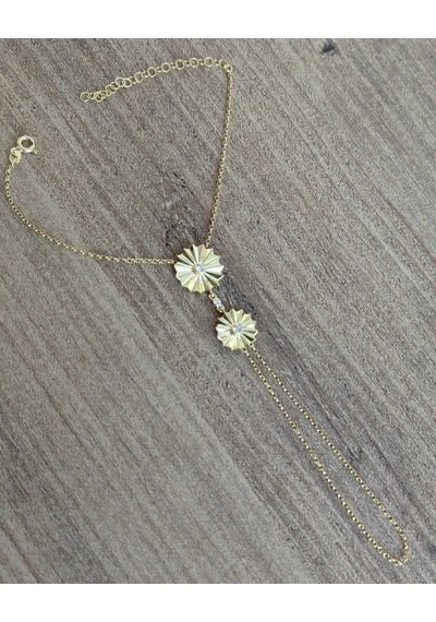 Taşsız İkili Papatya Desenli Gümüş Şahmeran Bileklik - Rose Gold