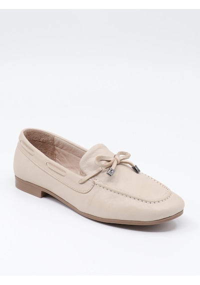 Nesilshoes Eliz 25216 Bej Hakiki Soft Deri Fiyonklu Kadın Ayakkabı