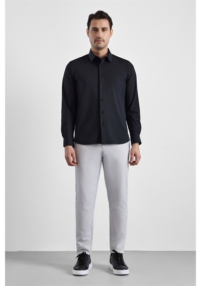 Süvari Siyah Slim Klasik Yaka Düz Casual Gömlek Gm1008400364-s09