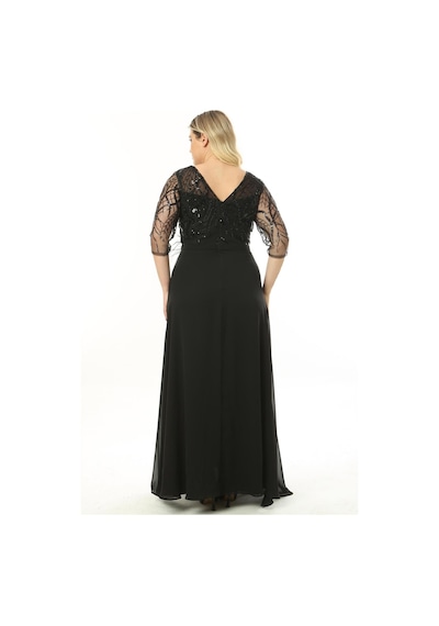 Ladies First Büyük Beden 3855 Siyah Uzun Abiye Elbise 001