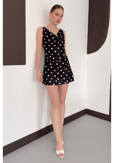 Verymoda Puantiye Baskılı Elbise D3024 Siyah Krem