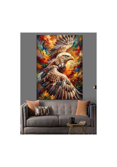Renkli Boya Patlamalı Kartal Portresi Yağlı Boya Dokulu Kanvas Tablo Canvas Tablosu