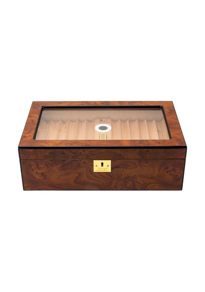 Lubinski Yeni Cedar Camlı Tepsili Puro Kutusu Humidor Kahve 60s