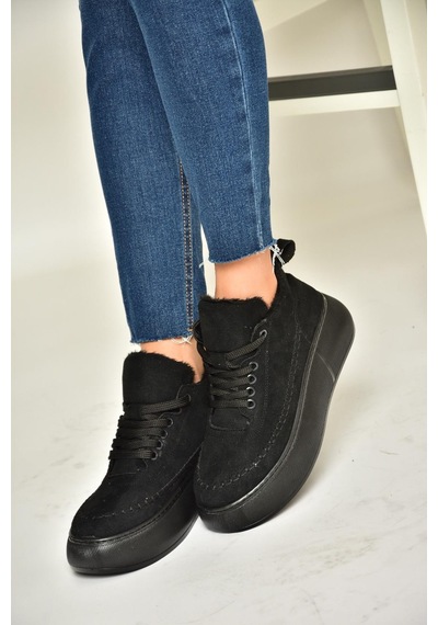 Fox Shoes T811845302 Siyah Süet Kalın Tabanlı Kadın Ayakkabı Siyah-süet Siyah