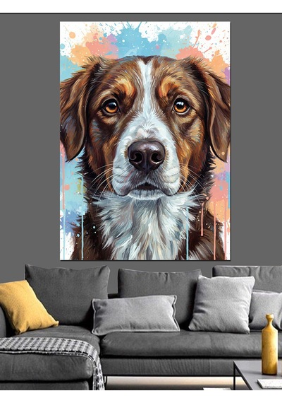 Kahverengi Köpek Dostumuz Patili Dekoratif Kanvas - Mdf Ahşap Tablo