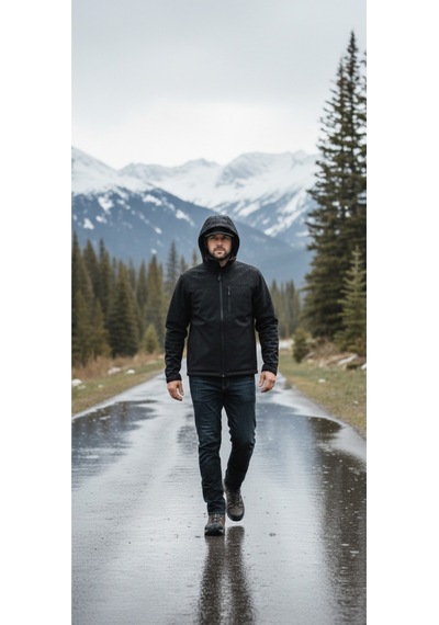 Luxıc Core Erkek Kapüşonlu Softshell Mont Siyah Suya Dayanıklı, Rüzgar Geçirmez Outdoor Mont