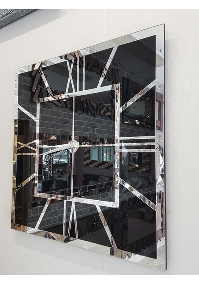 Ayna Denizi Silver Quare Black Model Gümüş Siyah Renk 60 CM x 60 CM Dekoratif Aynalı Duvar Saati Gümüş - Siyah