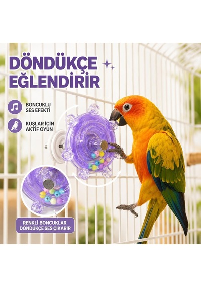 Madpet Kuş Oyuncağı Dönen Çıngıraklı Aksesuar - Muhabbet Kuşu Papağan Sultan Paraket İçin Kafes İçi Sesli