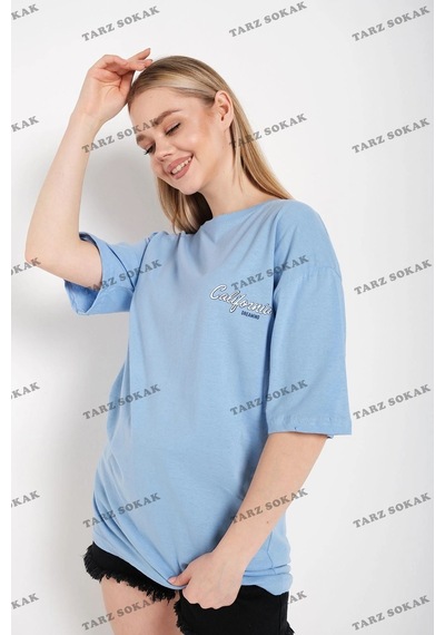 Startmore Kadın Beyaz Oversize California Baskılı Siyah