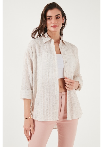Lela Regular Fit Uzun Kollu Dokulu Bayan Gömlek 6772799 Taş