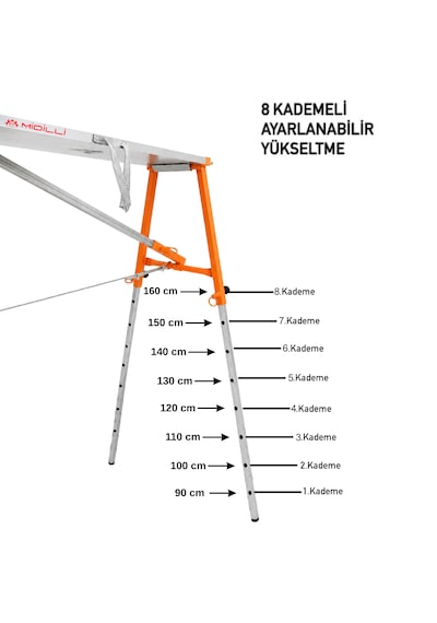 Alüminyum Gövdeli Çelik Ayaklı Teleskopik Katlanır İnşaat İskelesi - 400 Kg Taşıma Kapasitesi 160x36x200cm