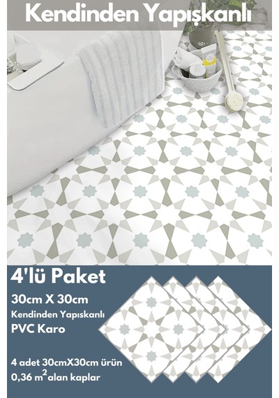 Technojet Kendinden Yapışkanlı Karo Pvc Mutfak Banyo Tezgah Kaplama Sticker 4adet 30cm 30cm
