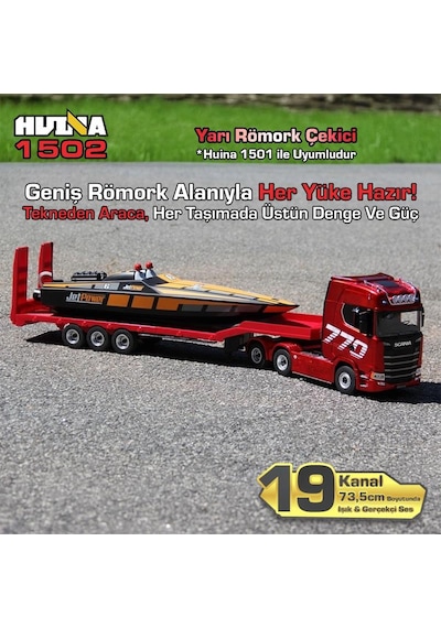 Huına 1502 1/18 Rc Uzaktan Kumandalı İş Makinesi İnşaat Aracı Römork Çekici Dorse Damper Trailer Flatbed 1501 İle Uyumlu Kırmızı