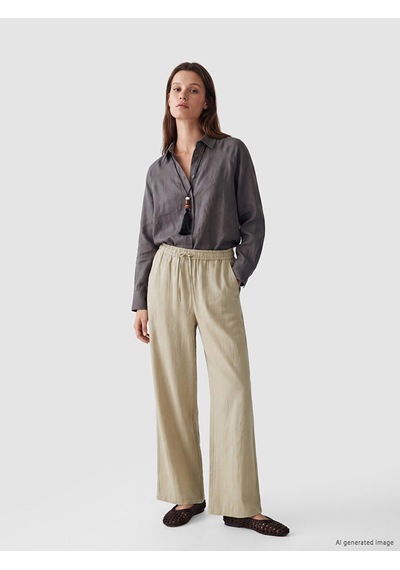 Lcw Modest Bej Beli Lastikli Dokulu Kadın Pantolon