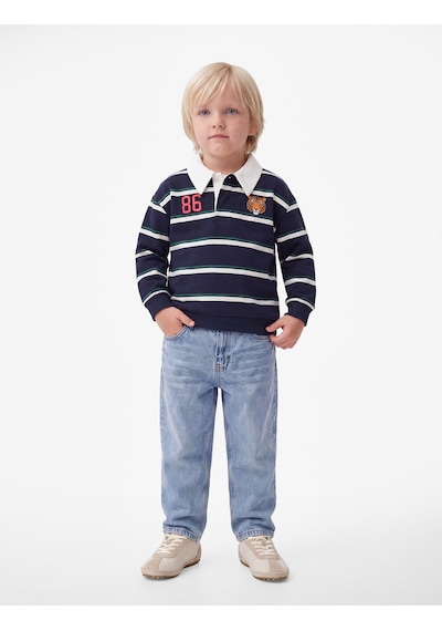 Koton Kaplan Baskılı Uzun Kollu Çizgili Polo Yaka Sweatshirt Lacivert Çizgili 7wmb10057tk