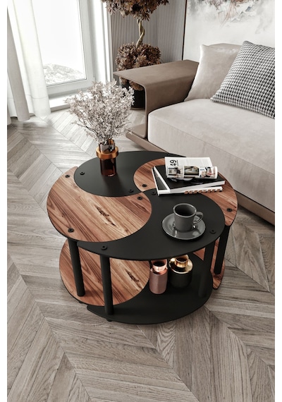Yin Yang Unıty Serenıty Orta Sehpa 4 Lü Siyah Ceviz 70 Cm Ceviz