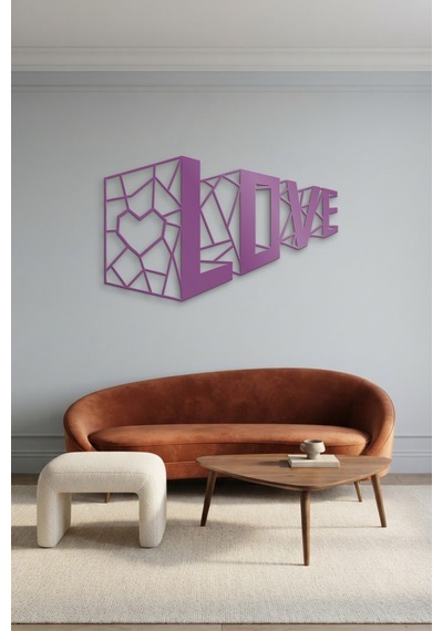 3d Love Metal Duvar Tablosu - Duvar Sanatı - Duvar Dekoru - Mor