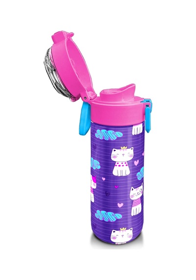 Coral High Kids Mor Pembe Kedi Desenli Pipetli Ve Direkt İçim Çelik Termos 500 Ml 31911 Pembe
