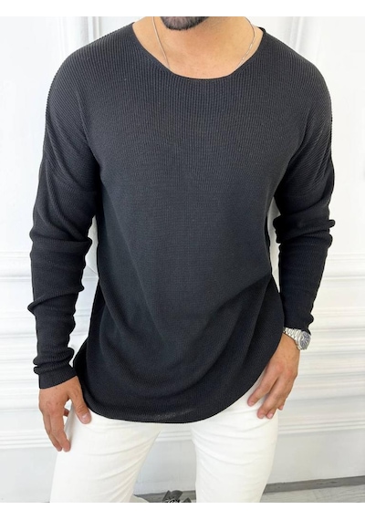 Kazak Oversize Örme Natural Pamuk Tüylenmeyen Kazak Salaş Tarz Triko Sweatshirt Siyah Kazak Oversize Örme Natural Pamuk Tüylenmeyen Kazak Salaş Tarz Triko Sweatshirt Siyah