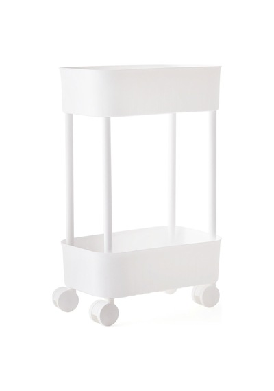Arnilloo İki Katlı Tekerlekli Banyo Rafı - Beyaz - 45x27x17 Cm Renkli