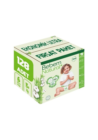 Bebem Bebek Bezi Natural Beden:6 15+kg Extra Large 128 Adet 6 Numara