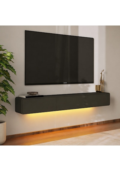 İnarch Dizayn Alba Led Işıklı Duvara Monte Tv Sehpası - 3 Kapaklı Tasarım Antrasit