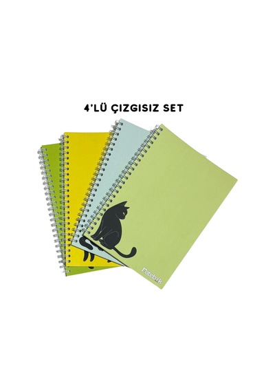 A5 Spiralli Kedi Konsept Defter 40 Yaprak 4'lü Tamamı Çizgisiz