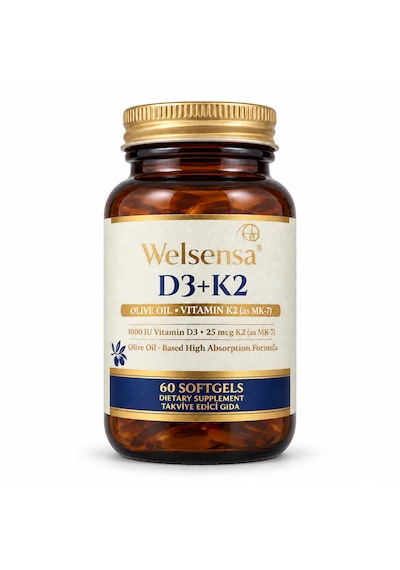 D3k2 Vitamin D3 1000 Iu Ve Vitamin K2 25 Mcg Mk-7 60 Softjel Kapsül