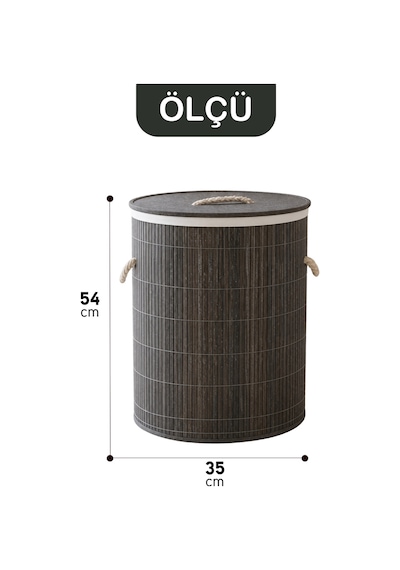 Bambu Yuvarlak Kirli Çamaşır Sepeti Katlanabilir Bambu Kirli Çamaşır Oyuncak Çok Amaçlı Sepet Gri