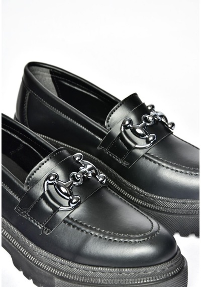 Fox Shoes P6520343009 Siyah Kalın Tabanlı Kadın Günlük Ayakkabı Siyah-suni Deri Siyah