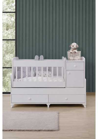Beşik, Elegant Çekmeceli Dolaplı Sallanan Büyüyen Beşik 60x120 / 60x160 - Beyaz Çok Renkli Beşik, Elegant Çekmeceli Dolaplı Sallanan Büyüyen Beşik 60x120 / 60x160 - Beyaz Çok Renkli
