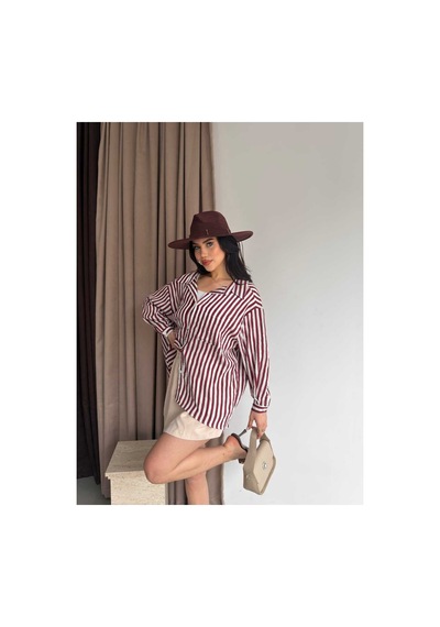 Unika Boutique Çizgili Oversize Gömlek Bordo