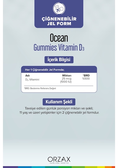Ocean Gummies Vitamin D3 60 Çiğneme Form 3 Adet
