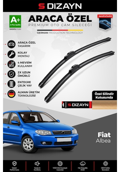 S-dizayn Fiat Albea Ön Cam Silecek Seti 2002-2012 Premium Araca Özel 55-45 Cm A+ Kalite