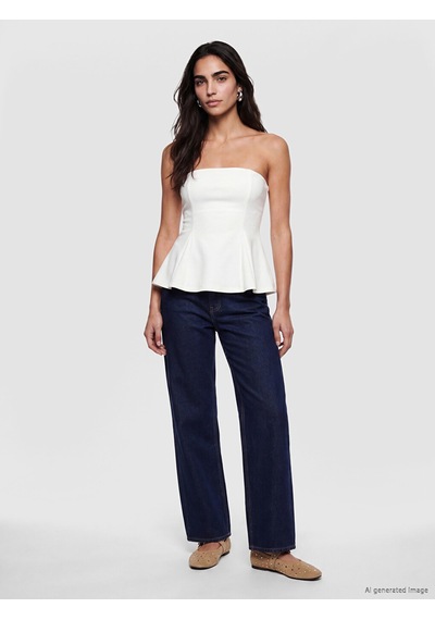 Lcw Vision Beyaz Straplez Yaka Peplum Korse Bluz