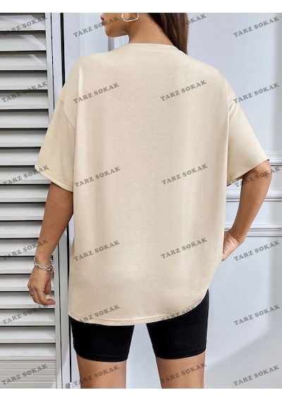 Startmore Unisex Bay Harf Grafikli Düşük Omuzlu Tişört Kod-1309 Siyah