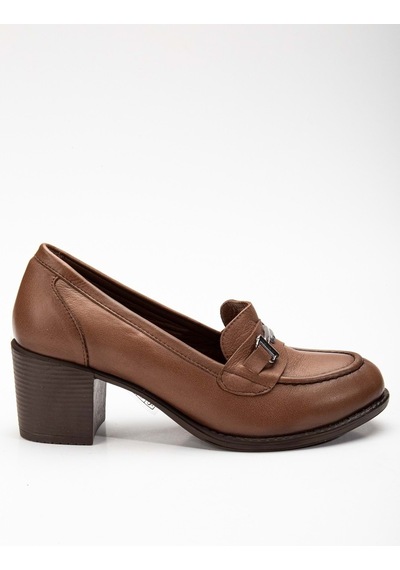 Analin Shoes Kadın Hakiki Deri Tokalı Klasik Topuklu Ayakkabı Ceviz