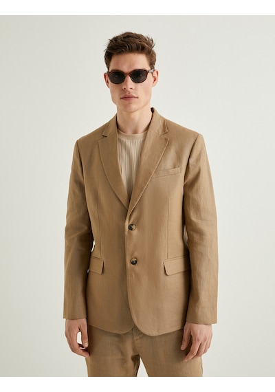 Koton Keten Ceket Blazer Slim Fit Düğmeli Cep Detaylı Deve Tüyü 4sam50038hw Taba