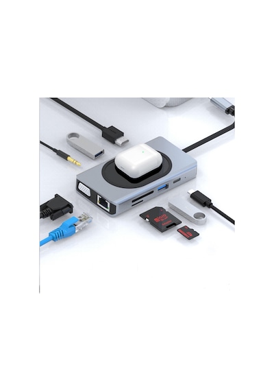 Winex WNE0064 9in1 USB Type-C Hub Port Adaptör 4K HDMI USB Ethernet PD Girişli 15 W Kablosuz Şarj