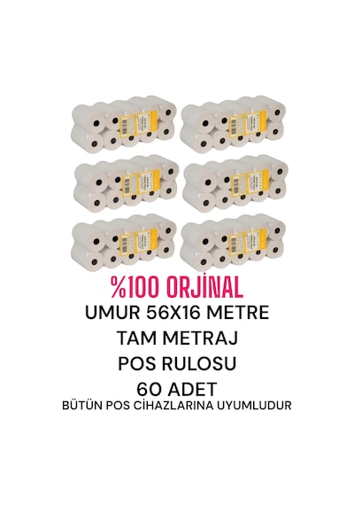 Umur 56x16 Metre Tam Metraj Pos Rulosu 60 Adet Termal Rulo Yazarkasa Rulosu