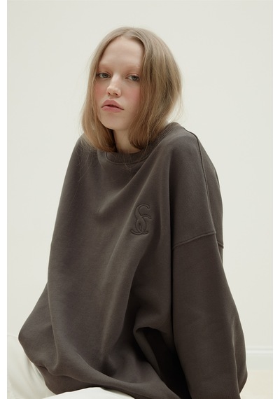 Suud Collection Kahverengi Logolu Oversize Sweatshirt Kahve