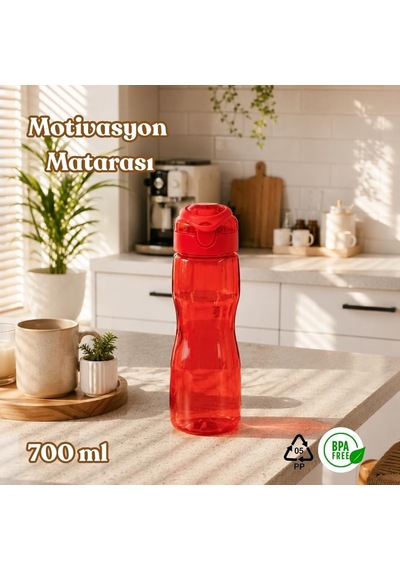 Tr 911037-c Bpa Free Motivasyon Sporcu Su Matarası Suluk 0,7lt Su Şişesi Kırmızı Genel