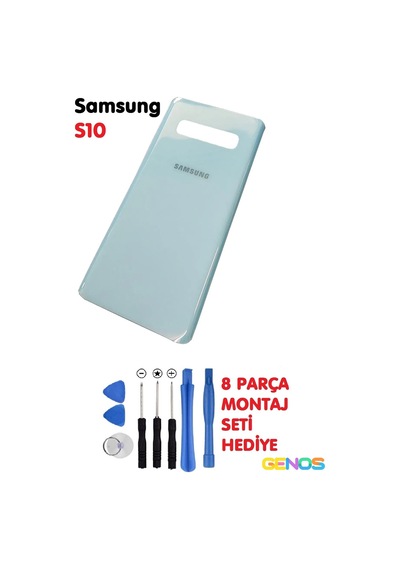 Samsung Galaxy Uyumlu S10 Arka Cam Kapak Batarya Pil Kapağı Beyaz + Montaj Set Diğer