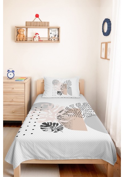 Botanik Gri Genç Odası Bohem Tek Kişilik Pike Takımı-minimal Pudra 160x220 Cm Kapitone Yatak Örtüsü Gölge Taş Örtüsü