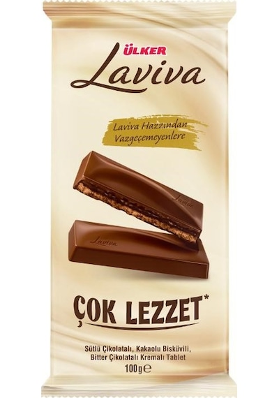 Ülker Laviva Tablet Çikolata - Sütlü Ve Bitter Çikolatalı, Bisküvili, Kremalı Tablet - 100 Gram - 6 Adet